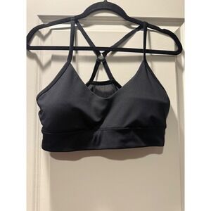 Marika Women Black Shimmer Strappy Racerback Sports Bra Mesh Detail Size Large